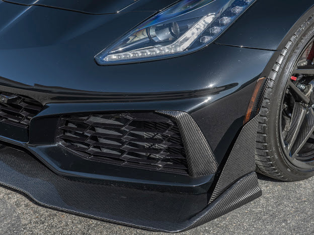 2019 CHEVROLET CORVETTE C7 ZR1 CARBON FIBER FRONT BUMPER VENT BROWS INSERTS (PAIR)